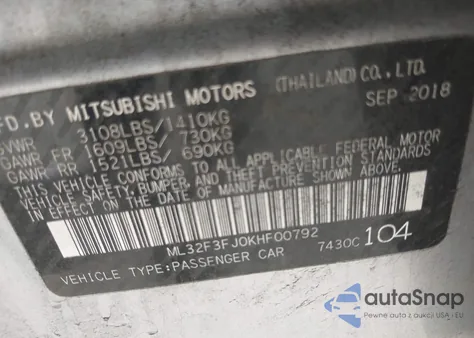 2019 Mitsubishi Mirage G4 Es from USA, damaged, VIN ML32F3FJ0KHF00792